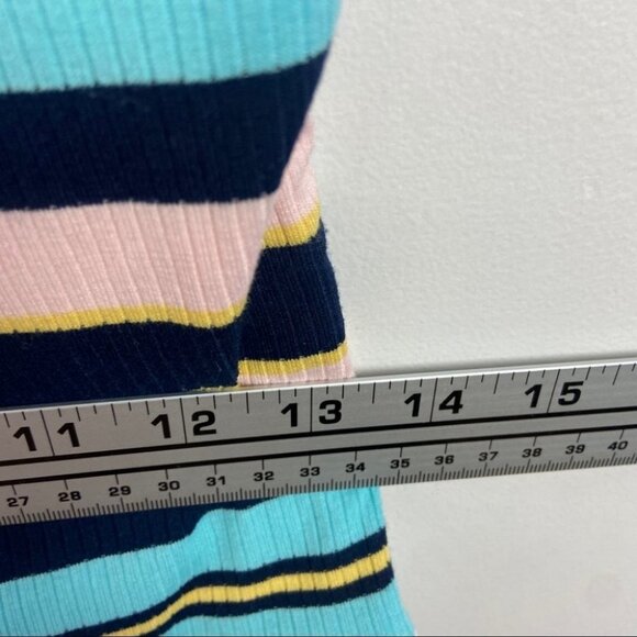 NEW Nordstrom AFRM Striped Bodysuit Double V Light Pastel Pink Blue Retro Medium - Picture 14 of 16